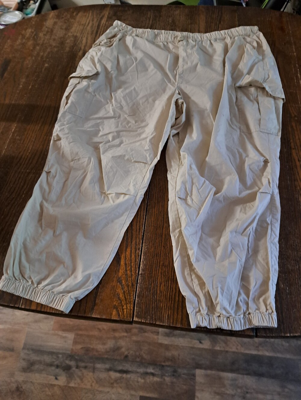 Live Well Lifestyle Cargo Pants 26/28W Cream Light Tan Elastic Drawstring Waist